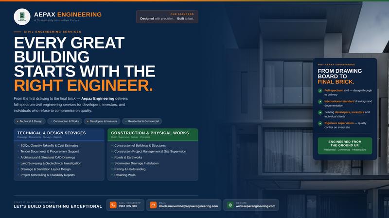 Aepax Engineering flyer: Civil engineering services