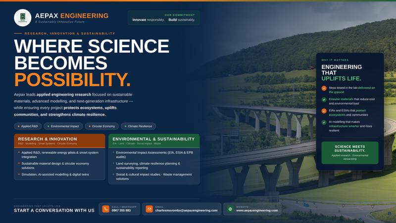 Aepax Engineering flyer: Research and sustainability services